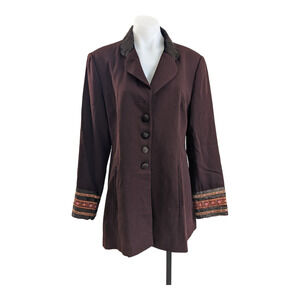 Vintage KENZO Studio Size 14 Button Up Blazer Brown 100% Wool Patched Sleeves